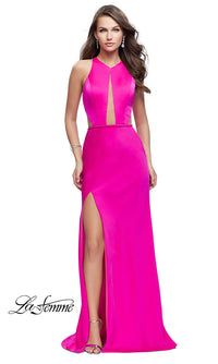 La Femme-La Femme Long Open-Back Prom Dress with Slit