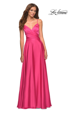 La Femme Backless Long Hot Pink Prom Dress - PromGirl Hot Pink / 10