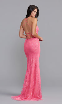 Promgirl Private Label-PromGirl Long Shimmer Prom Dress with Strappy Back