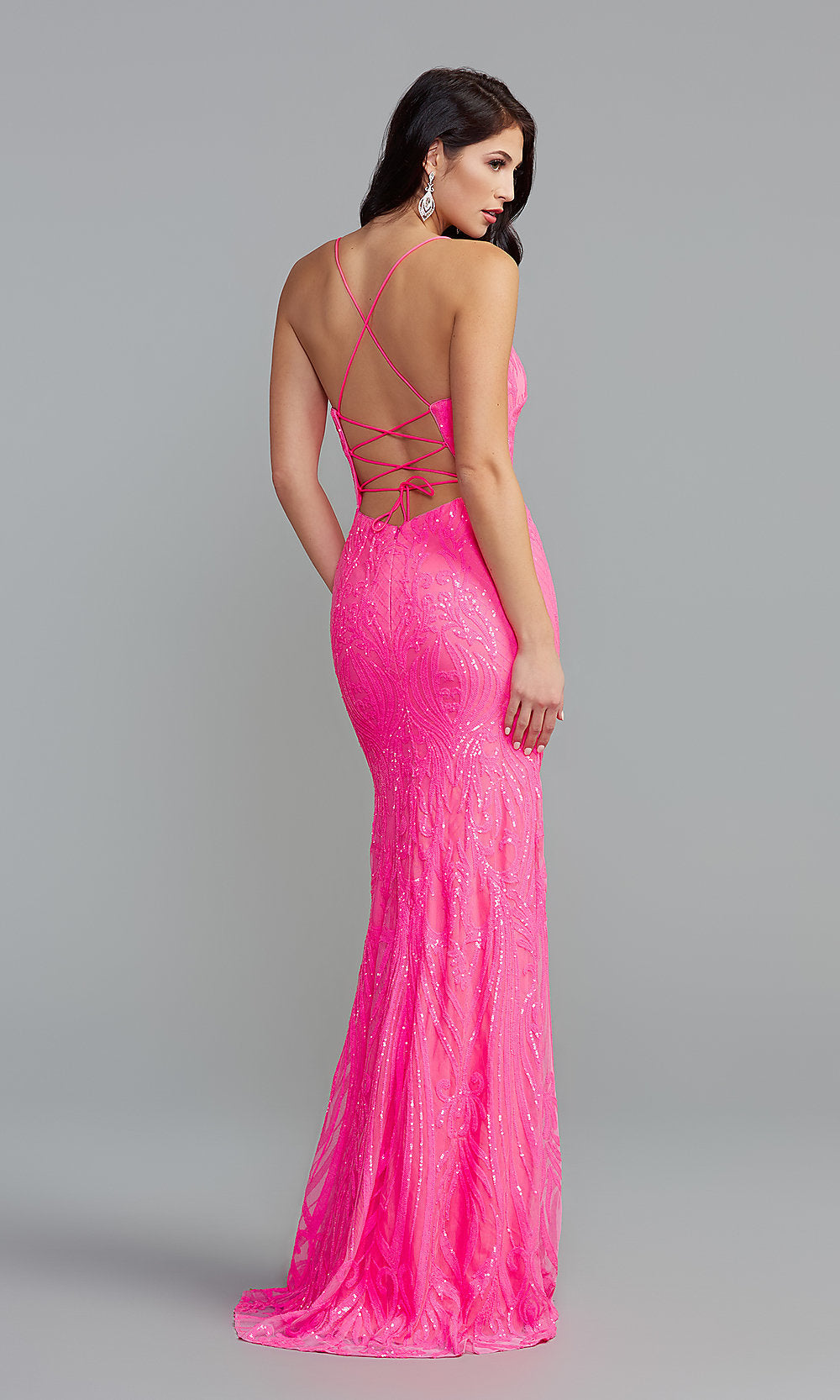 PromGirl Sleek Long Sequin-Print Prom Dress
