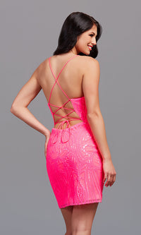 PromGirl Sequin Short Hot Pink Homecoming Dress