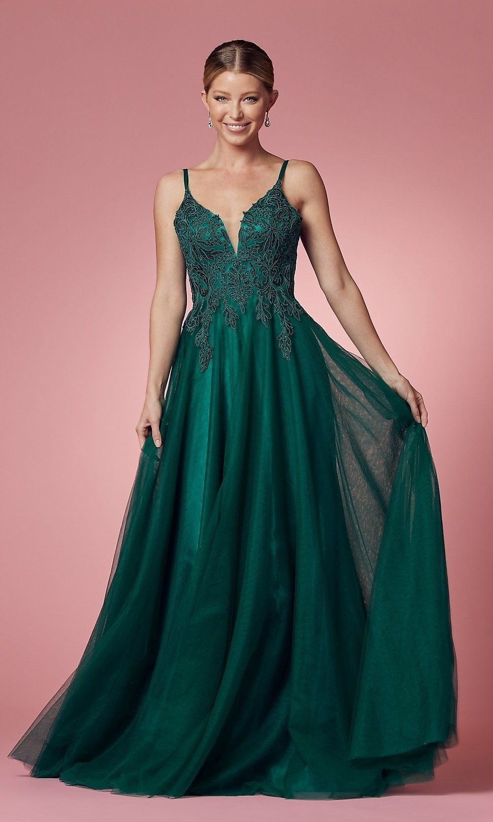 A-Line Long Tulle Prom Dress with Embroidery