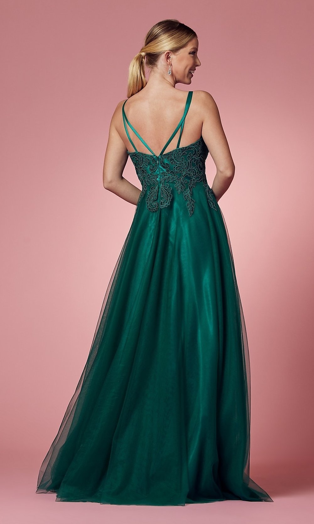 A-Line Long Tulle Prom Dress with Embroidery