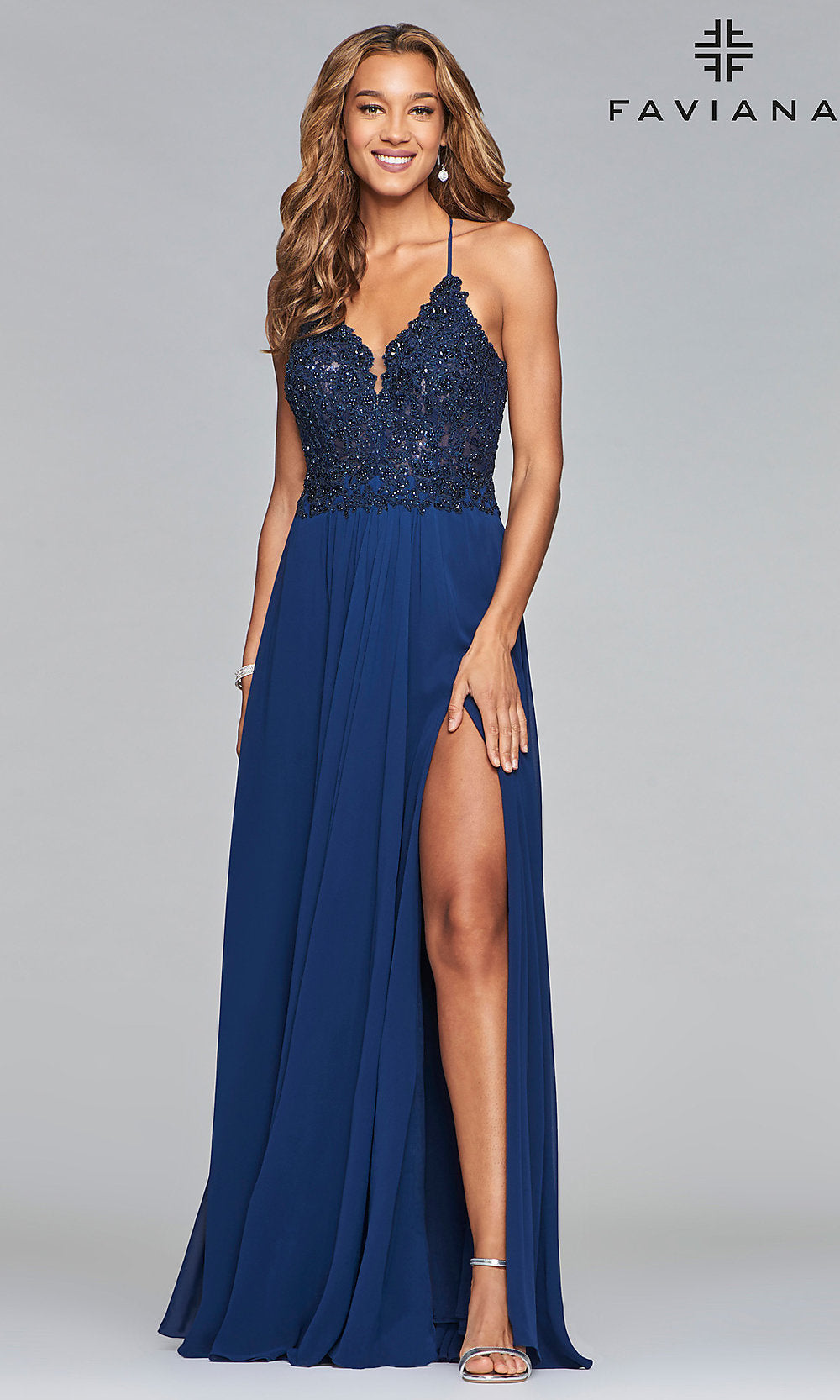Chiffon Prom Dress with Sheer Embroidered Bodice