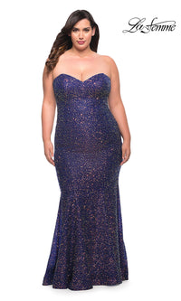 Long Strapless Sequin Mermaid Plus-Size Prom Dress