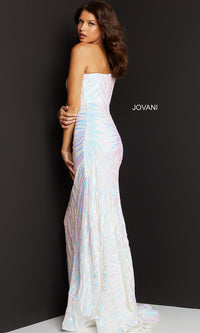Jovani-Jovani One-Shoulder Long Sequin-Print Prom Dress