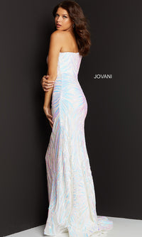 Jovani-Jovani One-Shoulder Long Sequin-Print Prom Dress