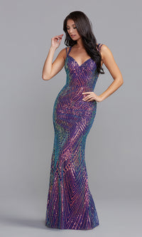 PromGirl Iridescent-Sequin Sexy Long Prom Dress