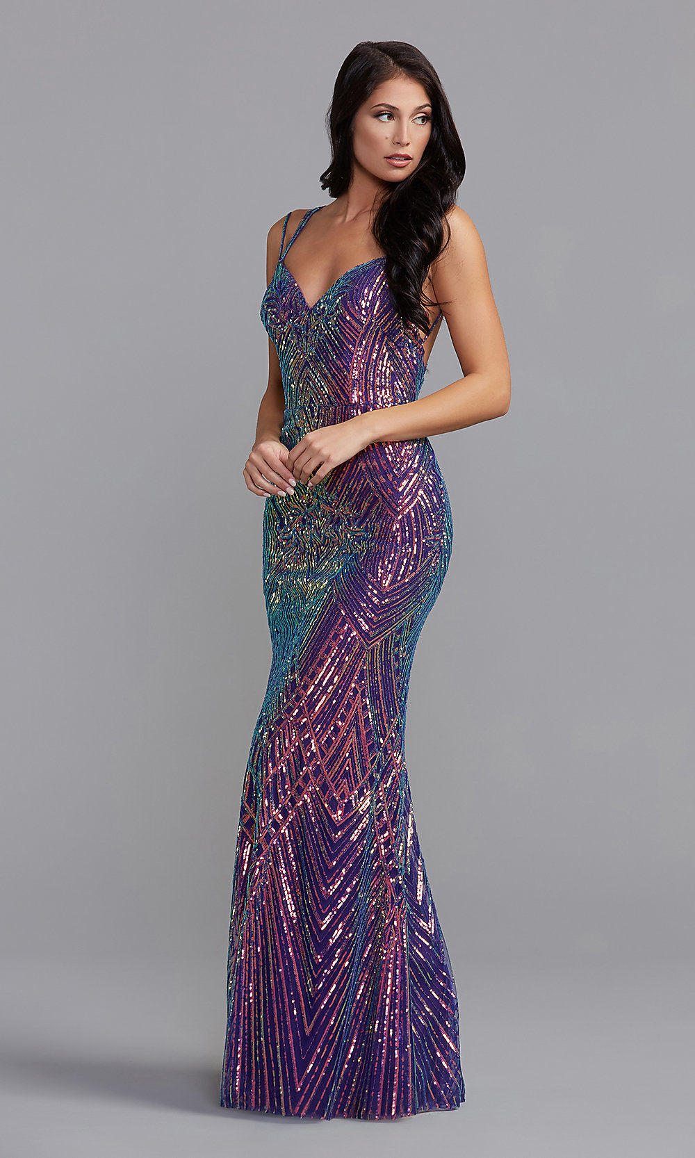 Promgirl Private Label-PromGirl Iridescent-Sequin Sexy Long Prom Dress