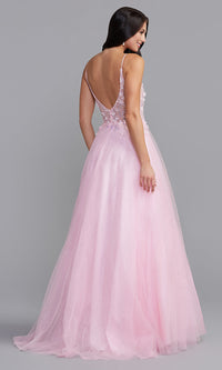 PromGirl Long Prom Ball Gown with Floral Accents