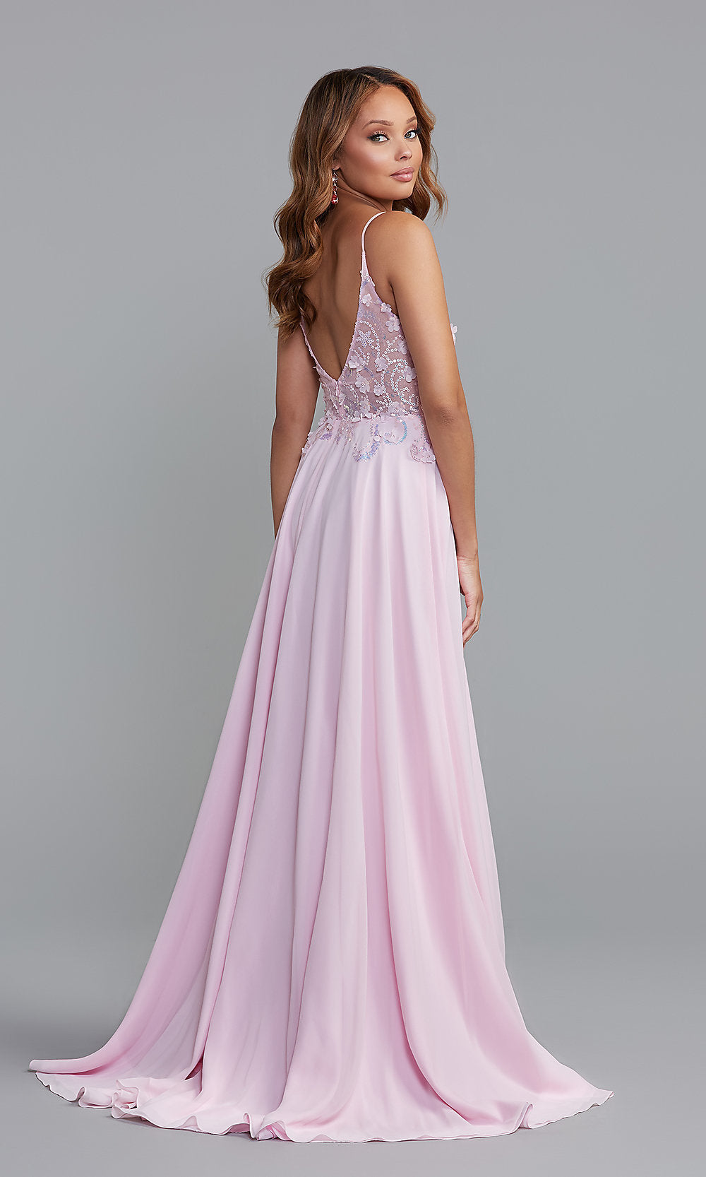 PromGirl Sheer-Bodice Prom Dress with Double Slits