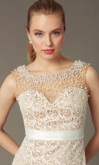 Short Sleeveless Ivory Lace Cocktail Dress
