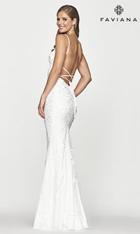 Faviana Lace Embroidery Long Backless Prom Dress