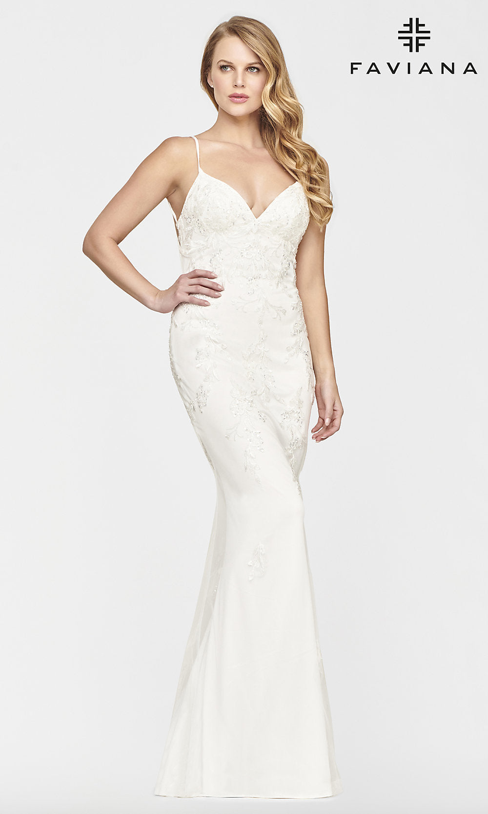 Faviana-Strappy-Back Long Light Pink Prom Dress by Faviana