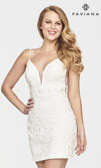 Faviana-Short Sheer-Side Lace Homecoming Dress by Faviana