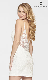 Faviana-Short Sheer-Side Lace Homecoming Dress by Faviana