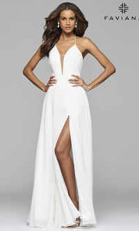 Faviana-Faviana Low V-Neck Corset Back Prom Dress 