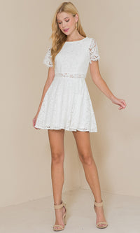 Maniju-Two-Piece A-Line Short White Lace Graduation Dress