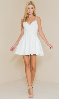 Maniju-Textured Ivory White A-Line Short Graduation Dress