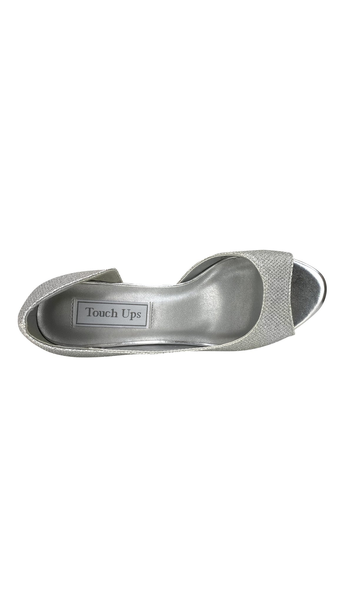 A top view of the Joy Peep-Toe Silver Pump 4358 with a 