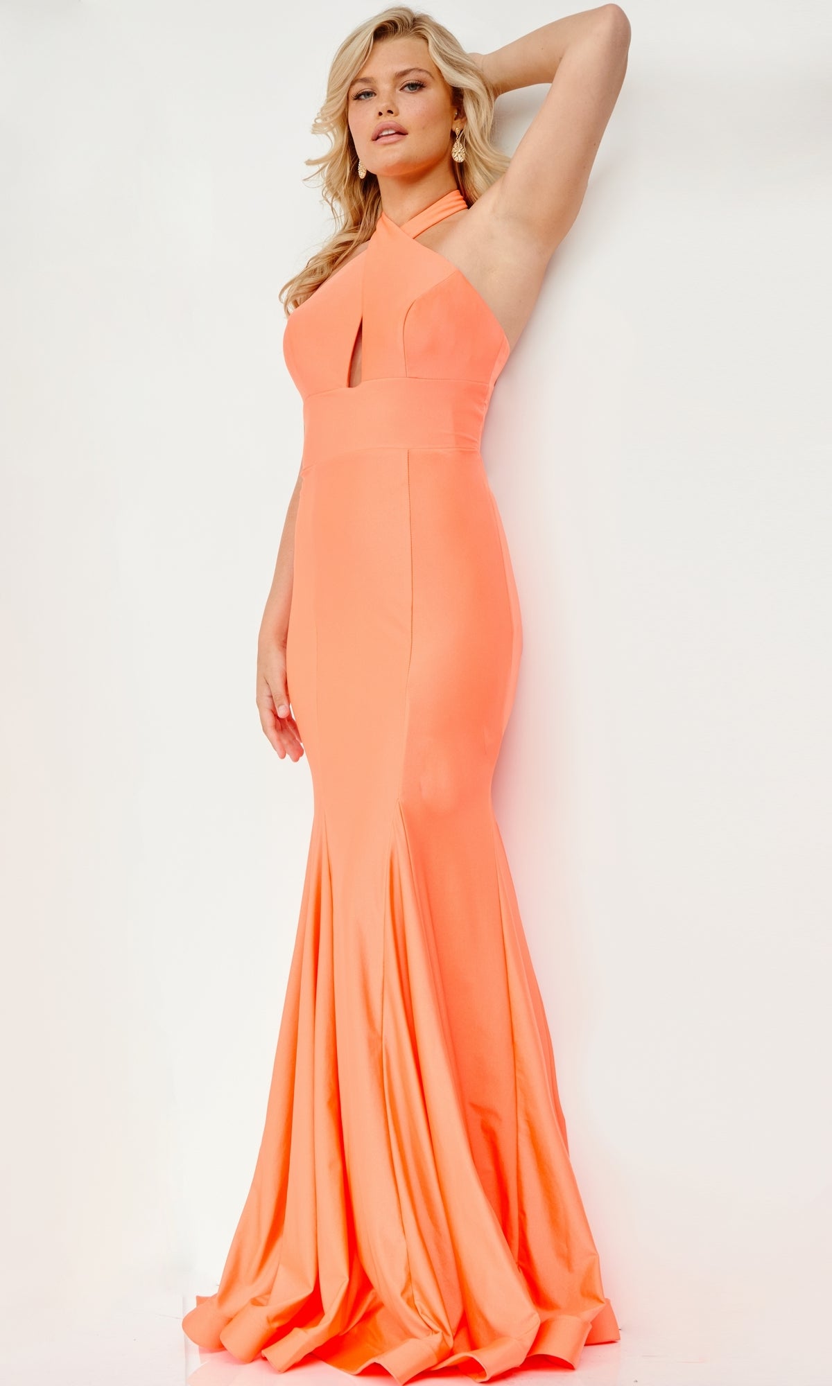 Orange JVN By Jovani High-Neck Prom Dress JVN22524