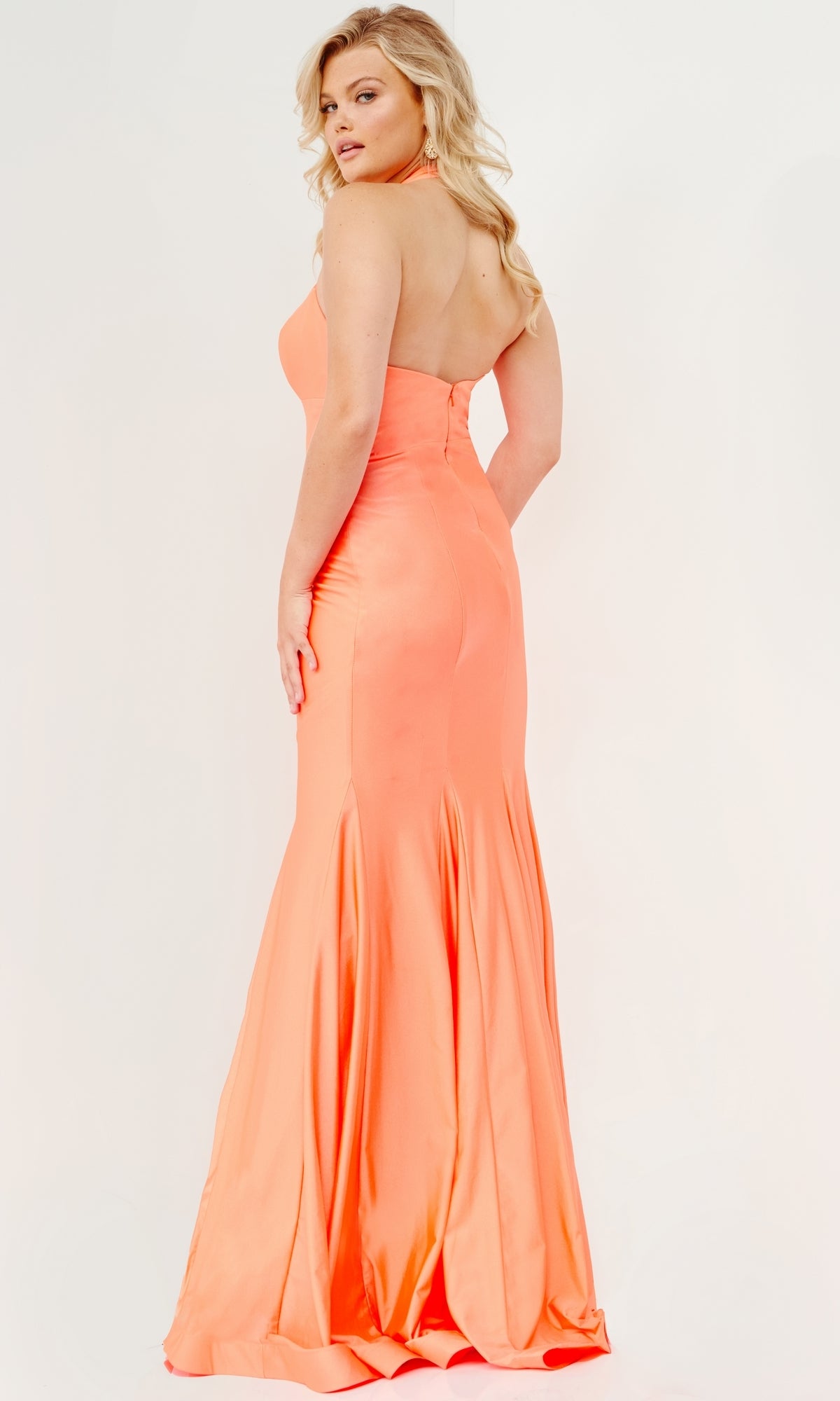 Orange JVN By Jovani High-Neck Prom Dress JVN22524