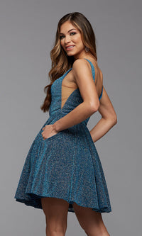 Promgirl Private Label-Lakeside Blue Glitter Short A-Line Homecoming Dress