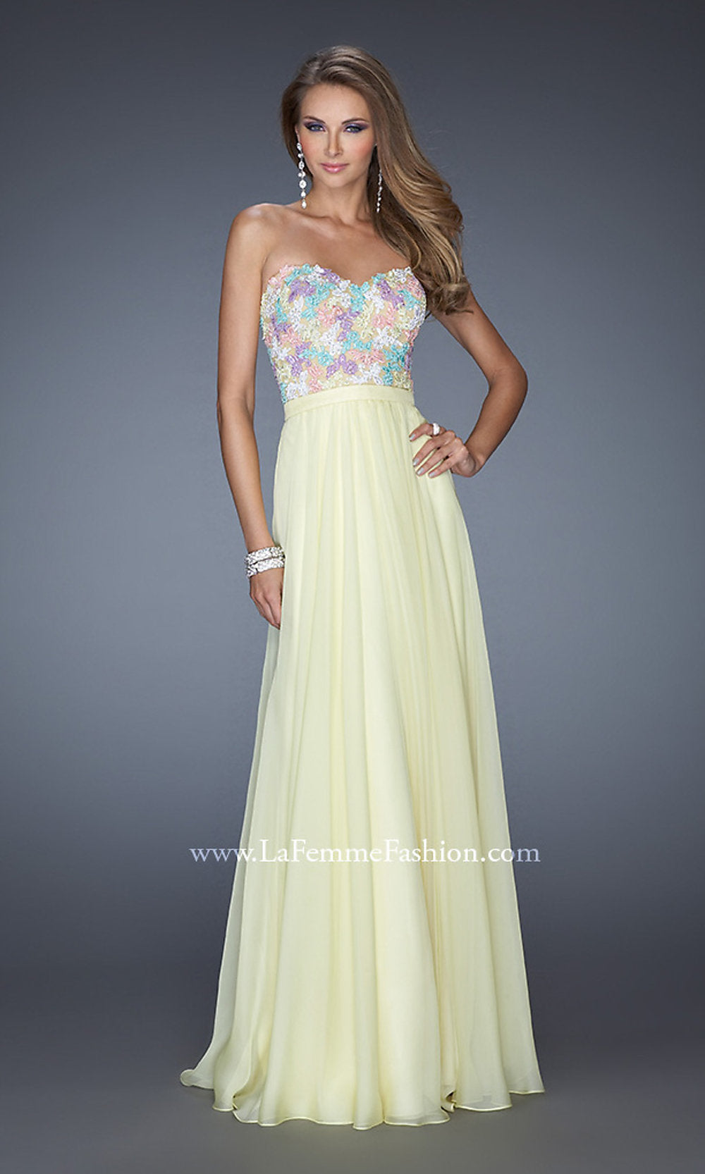 La Femme Strapless Long a-LIne Prom Dress