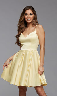 Cute Short Satin A-Line Prom Dress by PromGirl