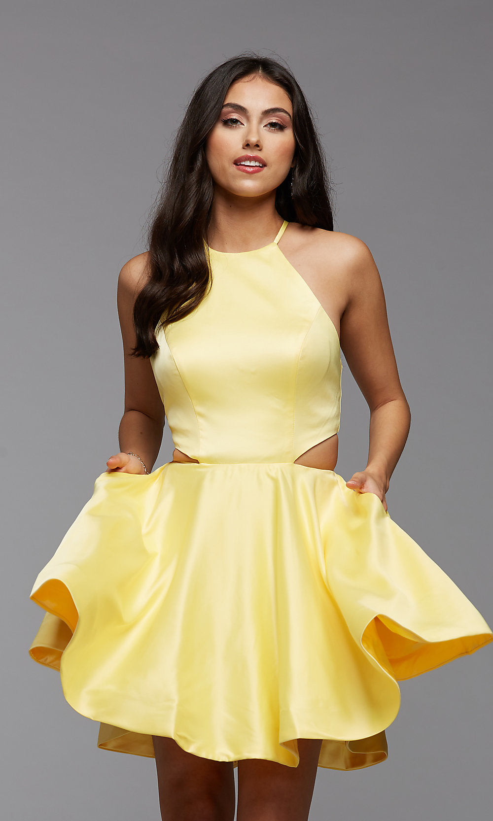 Promgirl Private Label-Short Satin Corset-Back Homecoming Party Dress