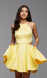 Promgirl Private Label-Short Satin Corset-Back Homecoming Party Dress