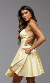 Strappy-Open-Back Short Pastel Prom Dress