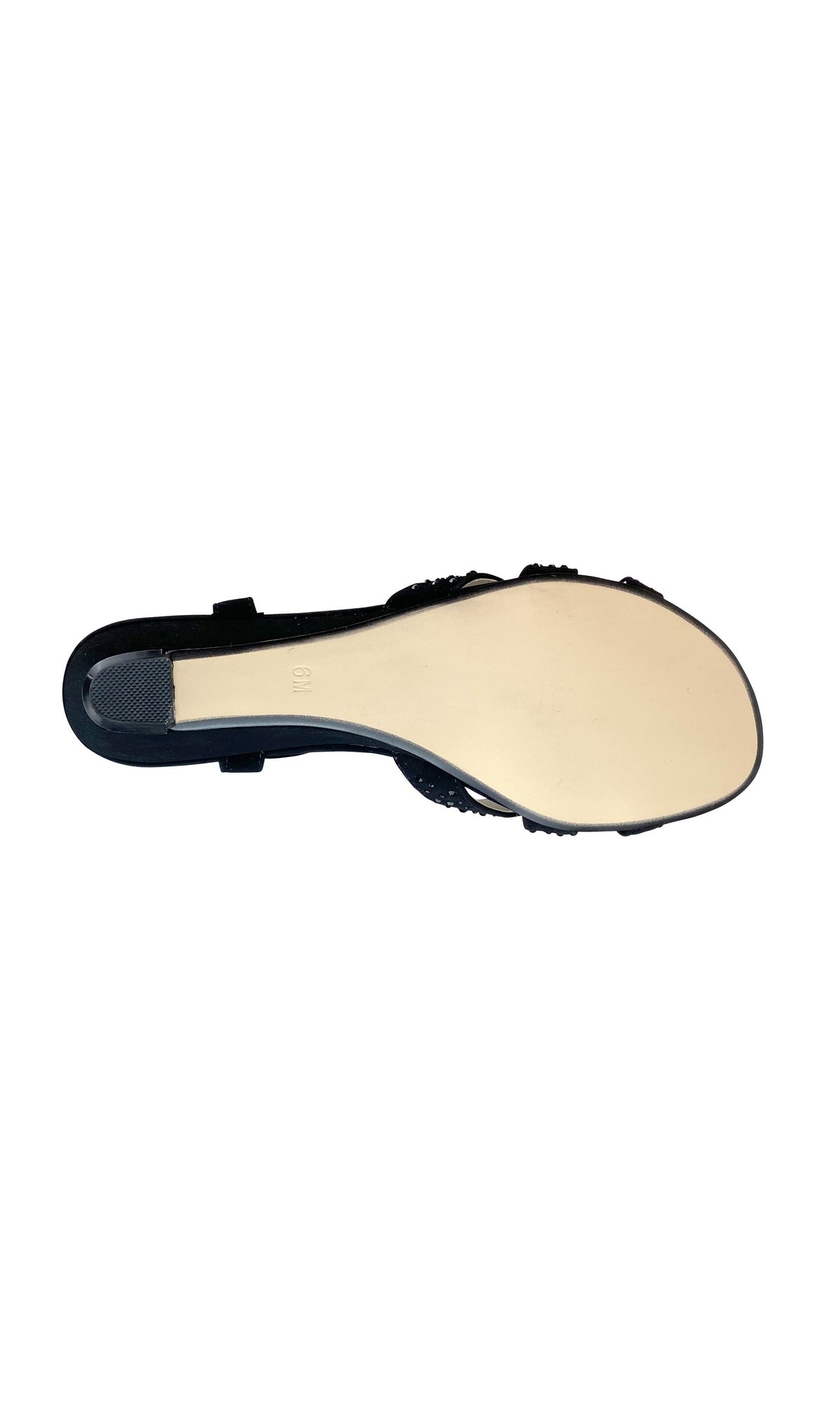 The Lena Black Open-Toe Prom Shoes (Touch Ups 4379) feature a light beige sole and a small textured black heel—an elegant, stylish choice for anyone seeking chic low-heel prom shoes.
