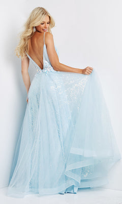 JVN by Jovani-JVN by Jovani Light Blue Long A-Line Prom Dress