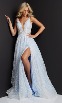 Light Blue JVN by Jovani Prom Ball Gown with Train