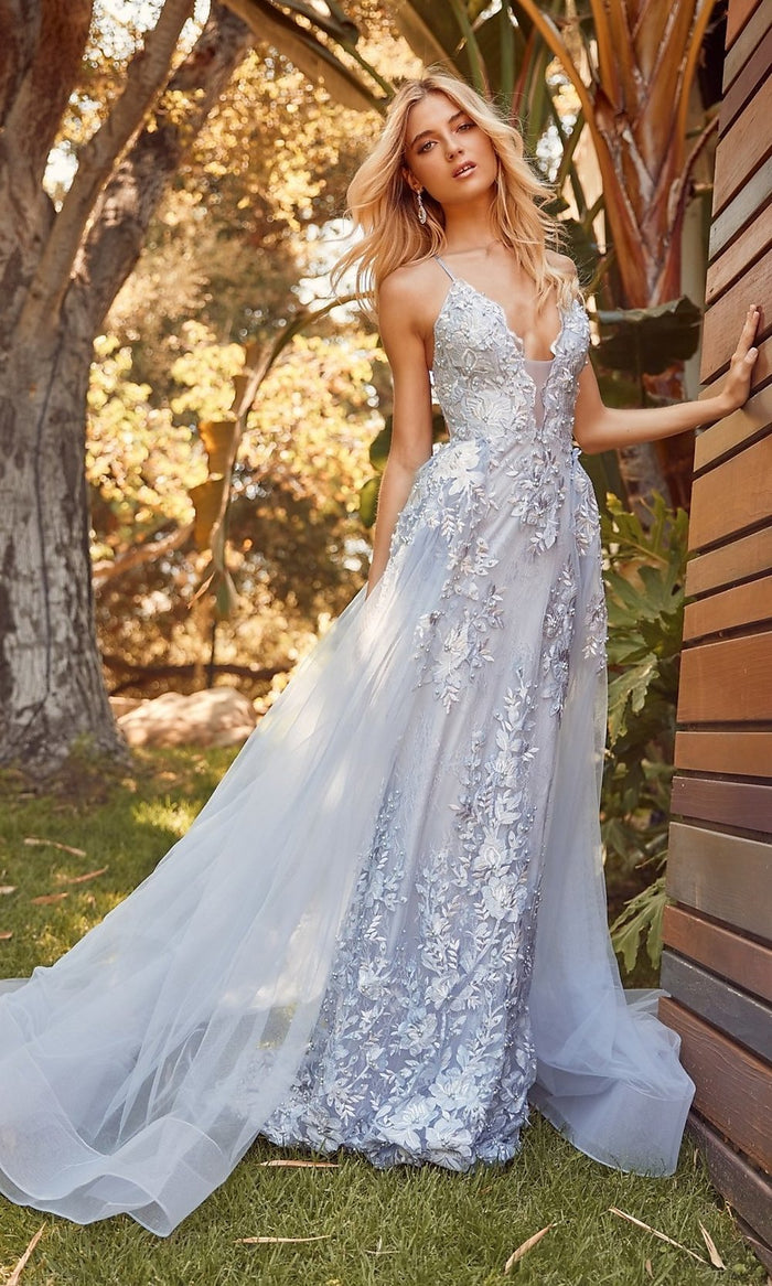 Charming Strapless Light Gray Long Prom Dresses with White Appliques, –  Shiny Party