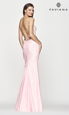 Faviana-Strappy-Back Long Light Pink Prom Dress by Faviana