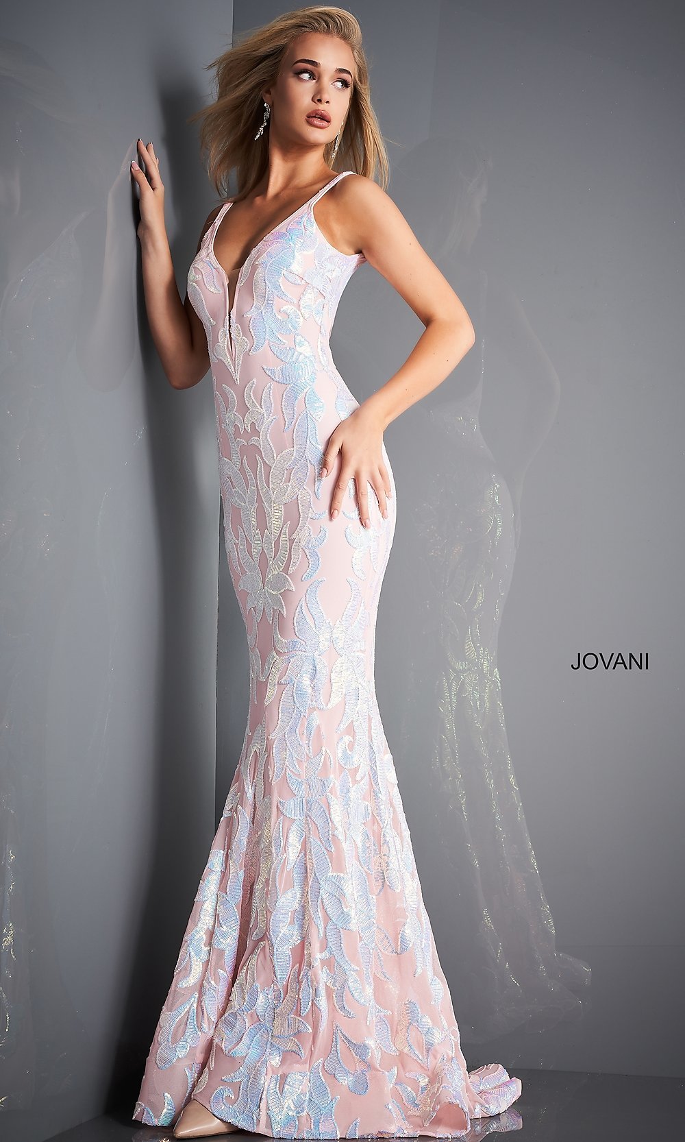 Jovani Long Designer Prom Dress with Sequins Light Pink / 00