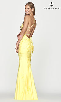 Faviana-Strappy Open-Back Long Yellow Faviana Prom Dress