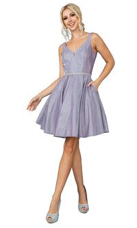 Dancing Queen-Metallic Glitter Short Prom Dress with Pockets