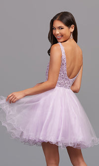 Glitter Rolled-Hem Short Prom Dress