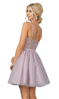 Glitter Sheer-Bodice Babydoll Short Prom Dress