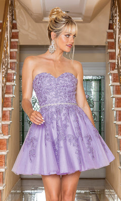 Dancing Queen-Embroidered Short Strapless Semi-Formal Prom Dress