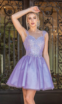 Babydoll Glitter-Embroidery Short Prom Dress