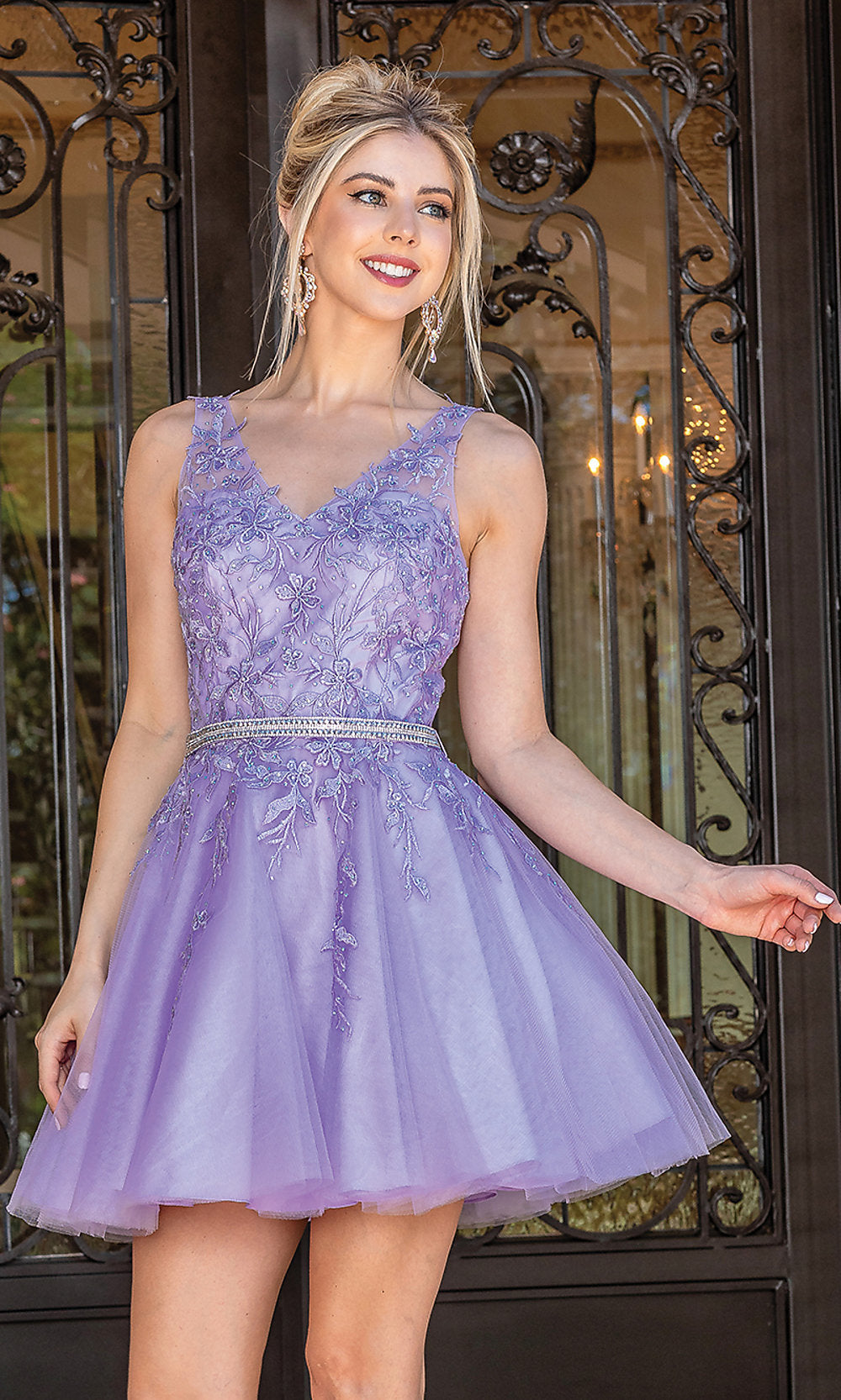 slim fit dress slacks Embroidered Sheer Bodice Short Prom Dress