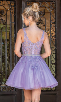 Dancing Queen-Short Prom Dress with Embroidered Sheer Bodice