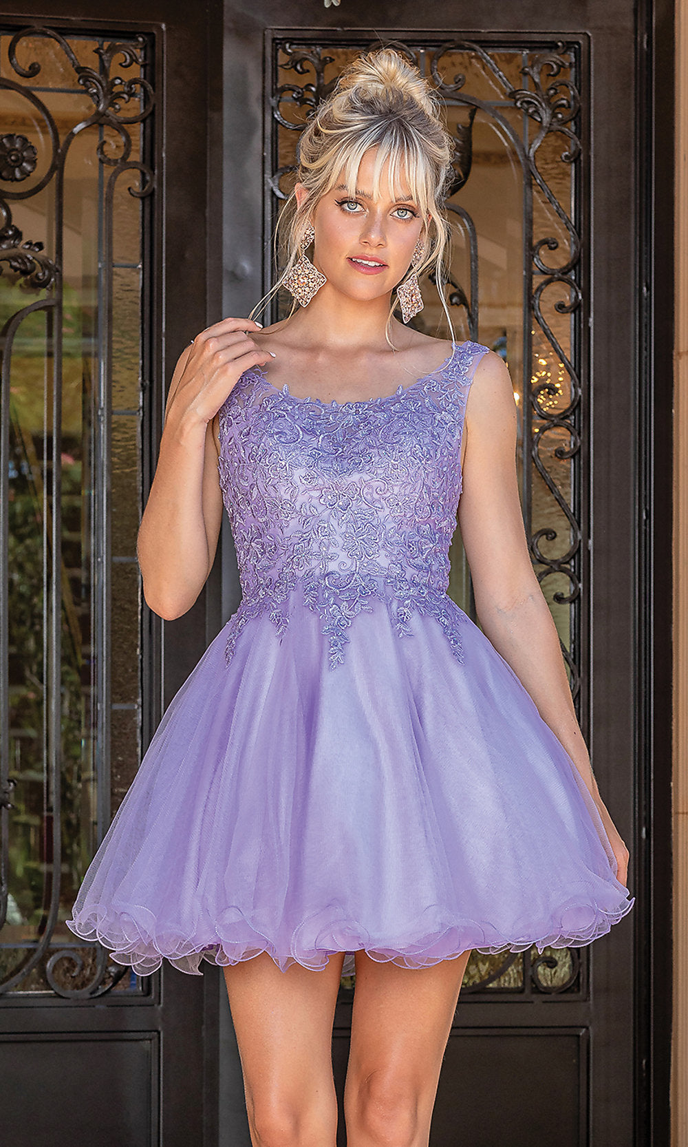 Dancing Queen-Short Prom Dress with Sheer Embroidered Bodice