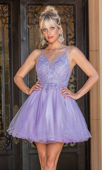 Dancing Queen-Beaded-Bodice Short Prom Dress with Rolled Hem