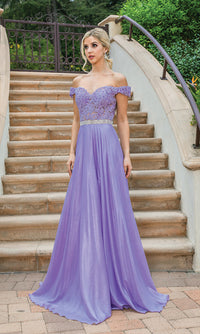 Dancing Queen-Sheer Embroidered-Bodice metallic long prom dress.