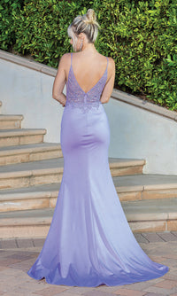 Dancing Queen-V-Neck Long Prom Dress with Beaded Sheer Bodice